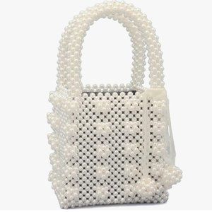 Miuco Womens Beaded Handbags Handmade Weave Crystal Pearl Tote Bags